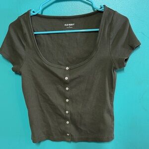 Old Navy Women's Dark Green Button-Up Crop Top